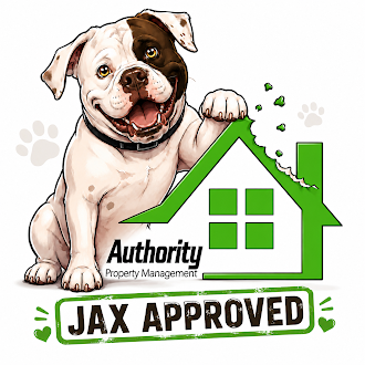 Jax Approved dog mascot for Authority Property Management in Redding